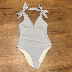 H&M Womens Striped White Light Blue Swimsuit One Piece